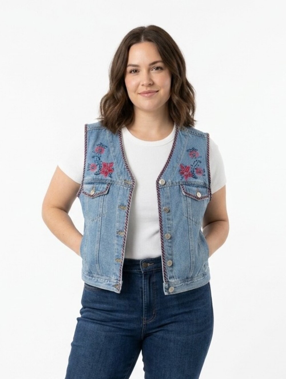 Adorable Vtg Carole Little Sport Embroidered Denim Vest XL